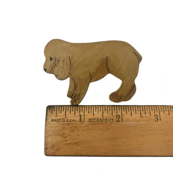 Vintage Hand Painted Wooden Dog Puppy Brooch Pin Novelty Golden Retriever - Picture 8 of 9